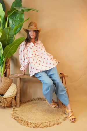 The Penelope Pillow Cotton Artist Smock Daisy Stripe Pink Red